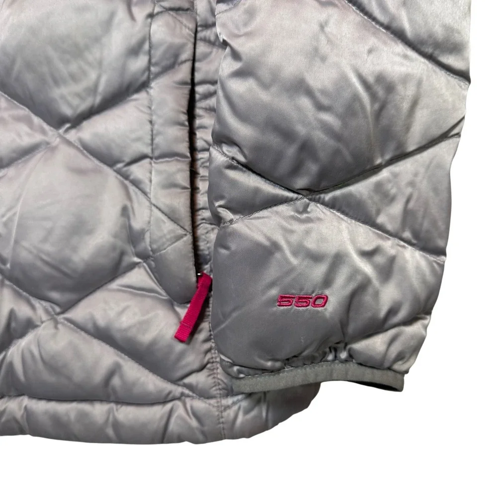 The North Face Girls XL 18 Silver Down Puffer Jacket Hooded Pink Lined 550‎ Fill